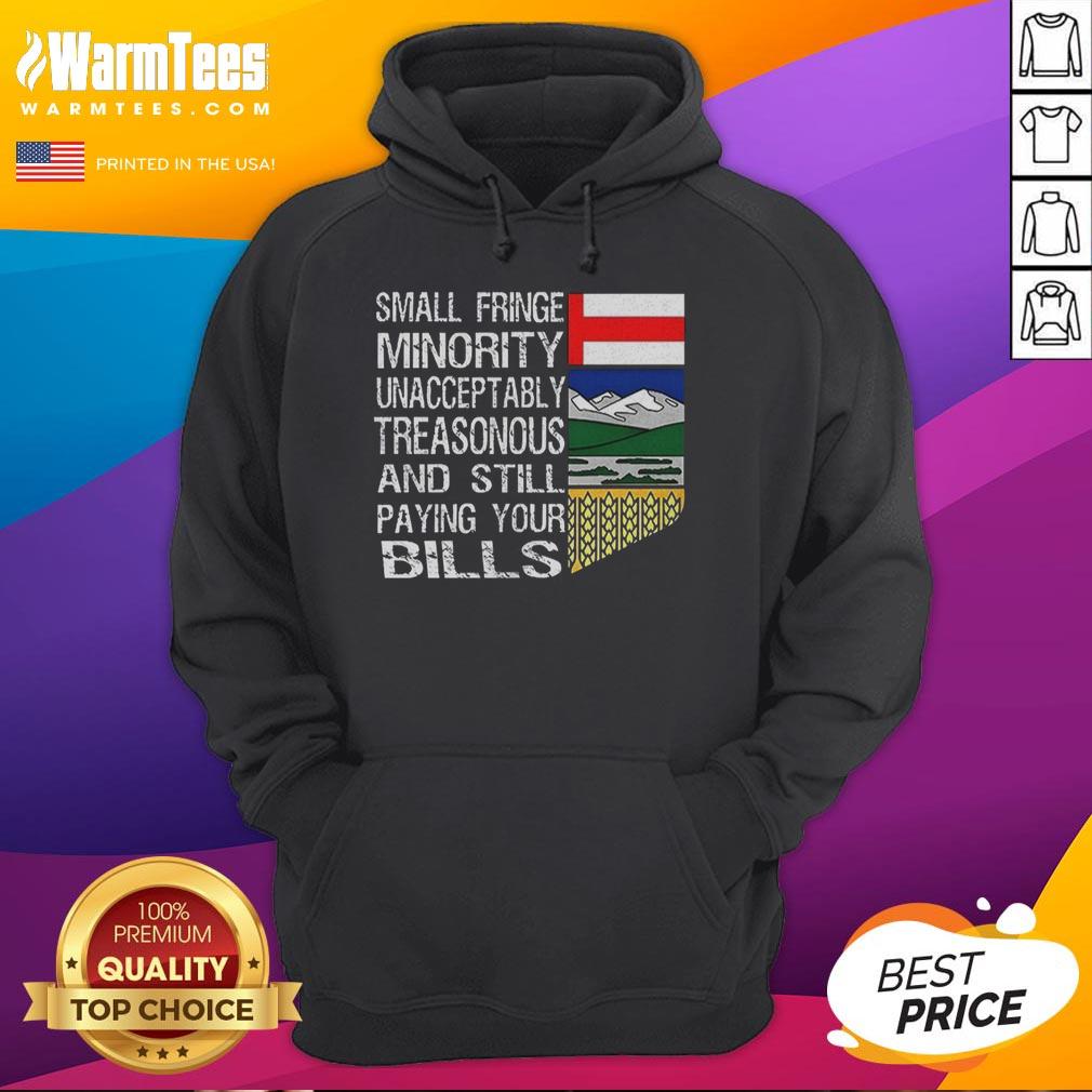 Alt Text: Person wearing a Nice Small Fringe Minority Unacceptably Treasonous hoodie, showcasing unique style and statement.