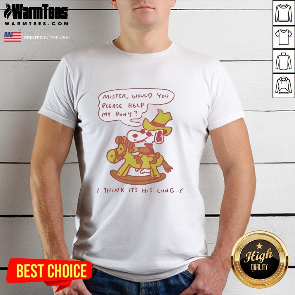 Alt Text: Nice Snoopy t-shirt featuring a plea for help for a pony, ideal for animal lovers and fans of classic cartoons.