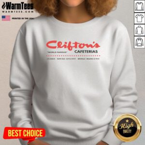 Vintage Official Cliftons Cafeterias sweatshirt from Los Angeles, CA, showcasing retro restaurant style and iconic logo.