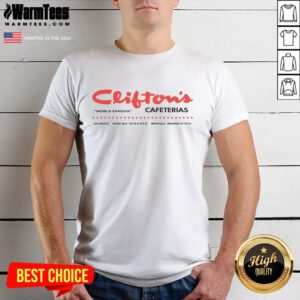 Vintage Clifton's Cafeterias Los Angeles CA T-shirt featuring iconic restaurant logo and retro design elements.