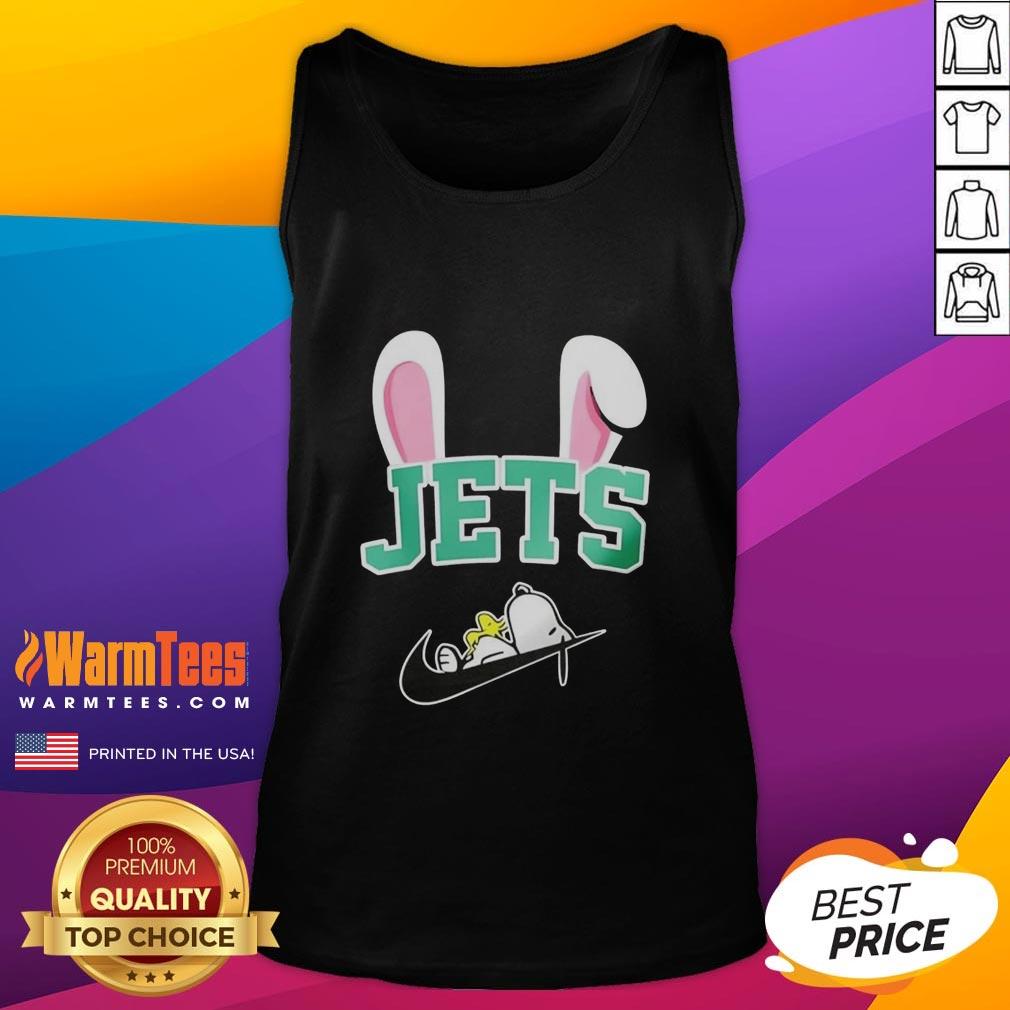 Alt Text: Official New York Jets X Snoopy Happy Easter 2-Sided Tank Top featuring vibrant graphics and festive design.