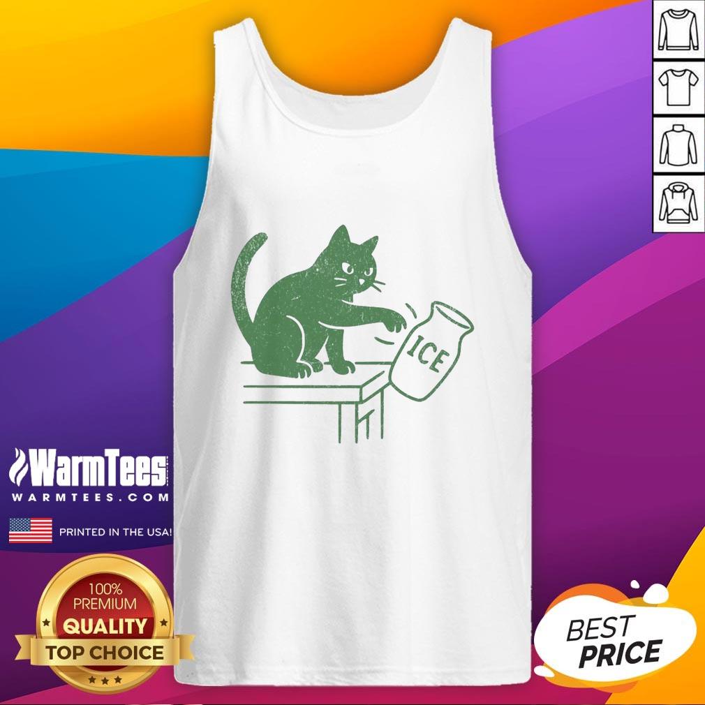 Funny cat wearing a tank top that says Abolish ICE, promoting a humorous take on political activism.