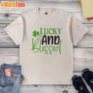 Alt Text: Pretty Lucky and Blessed washed t-shirt in a soft fabric, perfect for casual wear or gifting.
