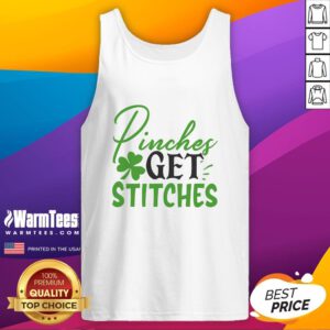 Pretty Pinches Get Stitches Irish tank top in vibrant green, featuring a playful design perfect for St. Patrick's Day.