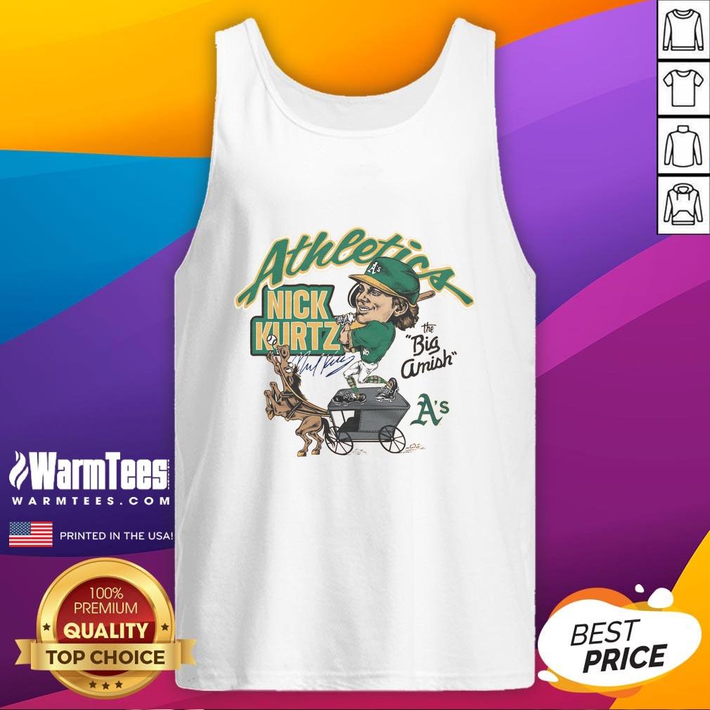 Nick Kurtz wearing the Awesome Athletics Big Amish tank top, showcasing a sporty style and vibrant design.