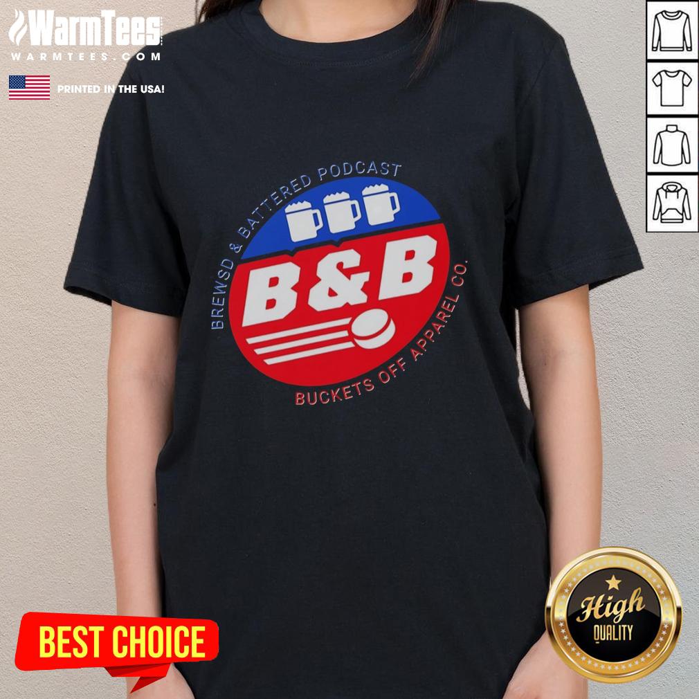 Awesome Brewsd and Battered Podcast ladies tee featuring a stylish design, perfect for fans of the show.