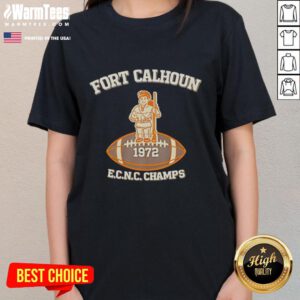 Fort Calhoun 1972 Ladies Tee showcasing the iconic Ecnc Champs design, perfect for vintage sportswear enthusiasts.