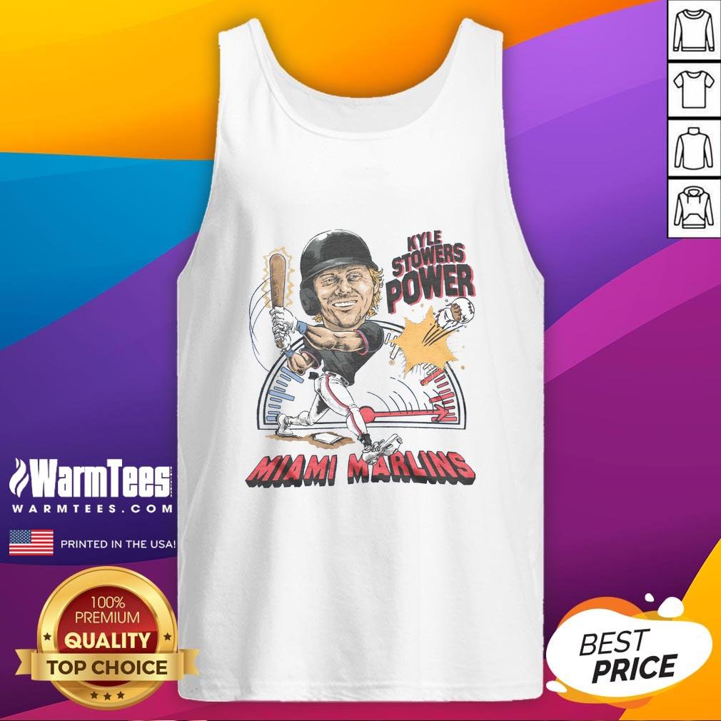 Kyle Stowers rocking an Awesome Marlins power tank top, showcasing team spirit and style at a baseball game.