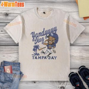 Alt Text: Yandy Diaz wearing a Tampa Bay Rays washed t-shirt, showcasing team pride and casual style at the ballpark.