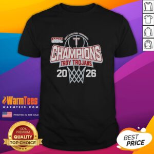 Alt Text: Awesome Troy Trojans 2026 Sun Belt Men's Basketball Tournament Champions T-Shirt featuring team logo and vibrant design.