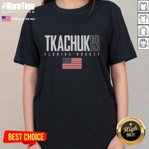 Cute Matthew Tkachuk 19 Florida Panthers USA flag elite ladies tee showcasing team spirit and style.