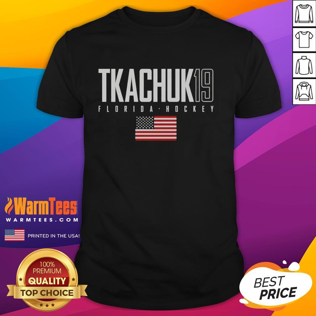 Alt Text: Cute Matthew Tkachuk 19 Florida Panthers USA flag elite t-shirt, showcasing team pride and stylish design for fans.