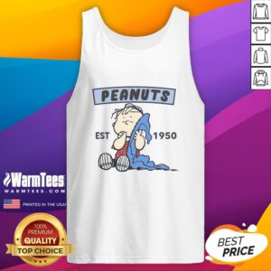 Alt Text: Cute Peanuts Linus tank top est. 1950 featuring colorful graphics of Linus from the beloved comic series.