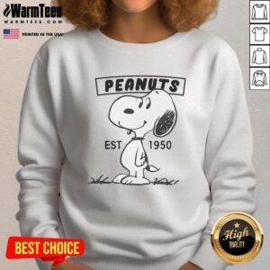 Alt Text: Cute Peanuts Snoopy Smile sweatshirt established in 1950, featuring Snoopy's cheerful face and vibrant design.
