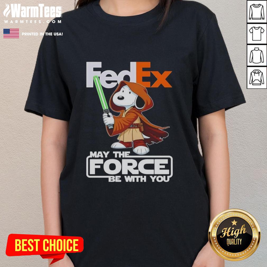 Cute Snoopy FedEx May The Force Be With You ladies tee featuring a playful design and vibrant colors.
