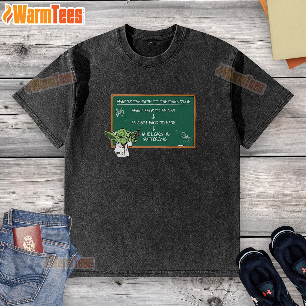 Alt Text: Good Dark Side lesson Fear is the Path to the Dark Side washed t-shirt with graphic design and soft fabric.