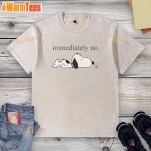 Alt Text: Good Immediately No Snoopy Woodstock washed t-shirt featuring vibrant graphics of Snoopy and Woodstock.