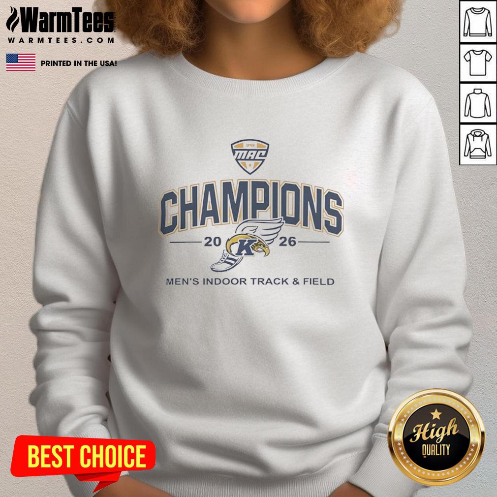 Kent State Golden Flashes 2026 MAC Women's Indoor Track and Field Champions sweatshirt with logo and vibrant colors.