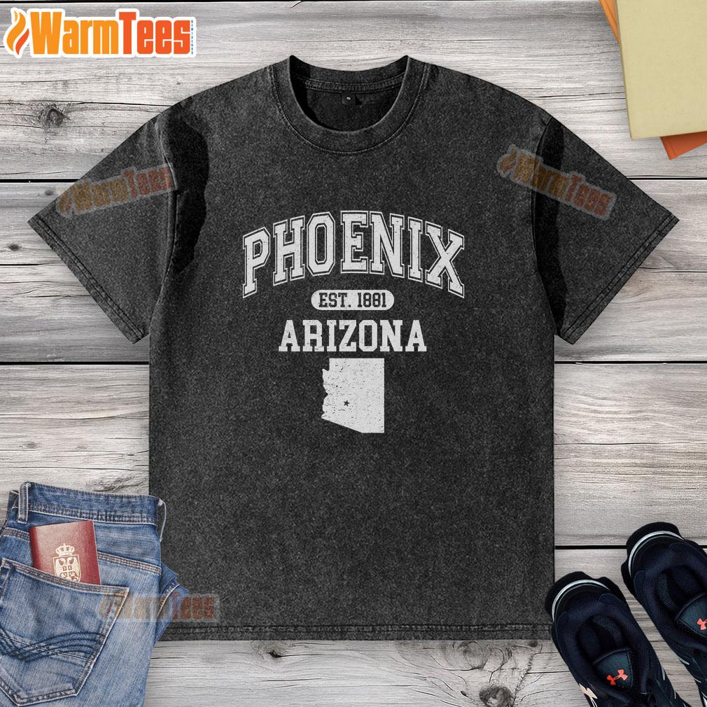 Good Phoenix Arizona Est 1881 Varsity Washed T-Shirt in vibrant colors, perfect for casual wear and local pride.