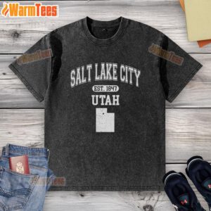 Good Salt Lake City Utah Est 1847 Varsity Washed T-Shirt featuring vintage design and soft fabric for casual wear.