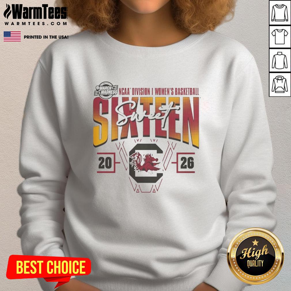 Good South Carolina Gamecocks 2026 March Madness Sweet 16 NCAA Women's Basketball Tournament sweatshirt in team colors.