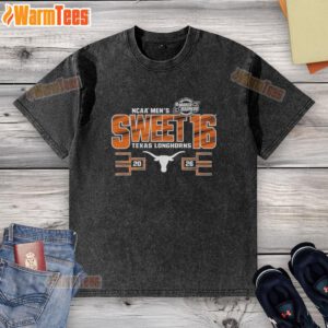 Good Texas Longhorns NCAA Men's March Madness Sweet 16 2026 washed t-shirt featuring vibrant team colors and logo.
