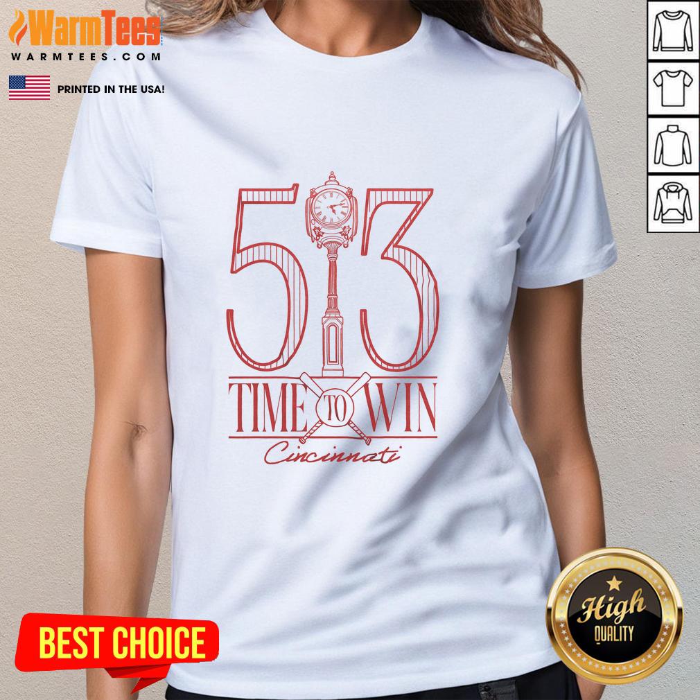 Good Time to Win Cincinnati baseball ladies tee featuring a stylish design for fans of Cincinnati baseball.