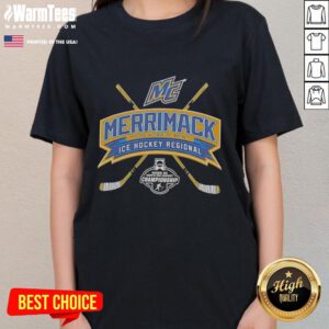 Alt Text: Hot Merrimack 2026 NCAA Division I Men's Ice Hockey Regional Ladies Tee, showcasing vibrant colors and stylish design.