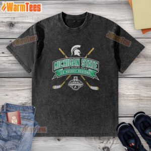 Alt Text: Michigan State 2026 NCAA Division I Men's Ice Hockey Regional washed t-shirt in green, showcasing team pride and style.