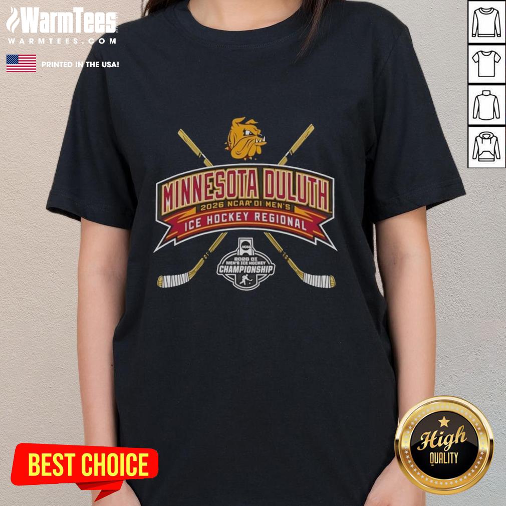Alt Text: Hot Minnesota Duluth 2026 NCAA Division I Men's Ice Hockey Regional ladies' tee showcasing team spirit and style.