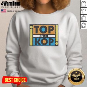 Hot Top Of The Kop Sweatshirt in vibrant red, featuring iconic Liverpool FC crest, perfect for fans and casual wear.