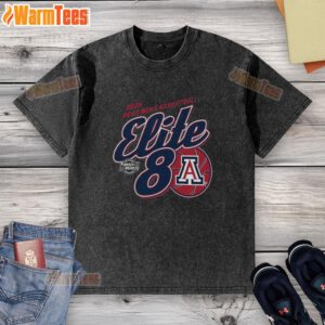 Arizona Wildcats Men's Basketball Elite 8 March Madness washed t-shirt, featuring vibrant team colors and logo.