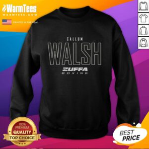 Callum Walsh wears a stylish Zuffa Boxing Elite sweatshirt, showcasing his athletic lifestyle and boxing passion.