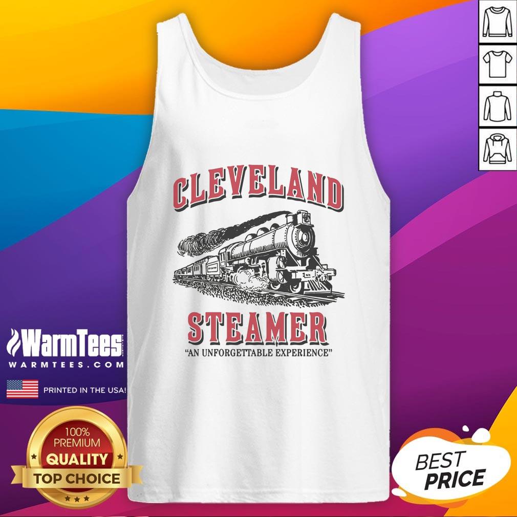 Alt Text: Model wearing a Nice Cleveland Steamer tank top, showcasing a unique design for an unforgettable experience.
