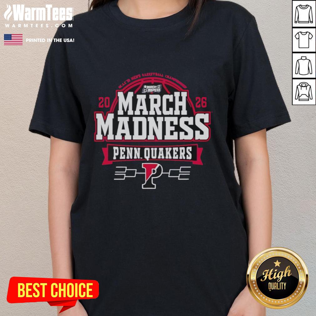 Nice Pennsylvania Quakers 2026 NCAA Men's Basketball March Madness Bound Ladies Tee featuring team colors and logo.