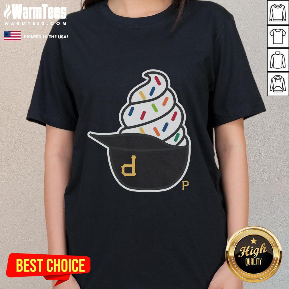 Nice Pittsburgh Pirates ice cream ladies tee featuring vibrant team colors and fun ice cream graphic design.