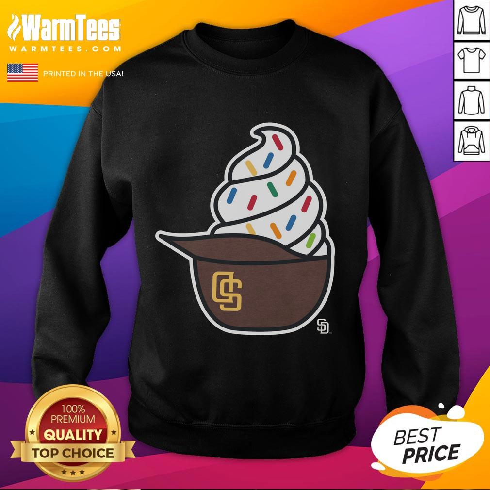Cozy Nice San Diego Padres ice cream sweatshirt featuring team colors and logo, perfect for fans and chilly days.