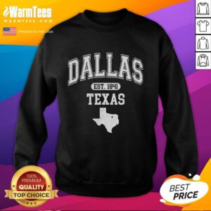 Official Dallas Texas Est 1841 varsity sweatshirt in navy featuring bold lettering and a comfortable fit for casual wear.