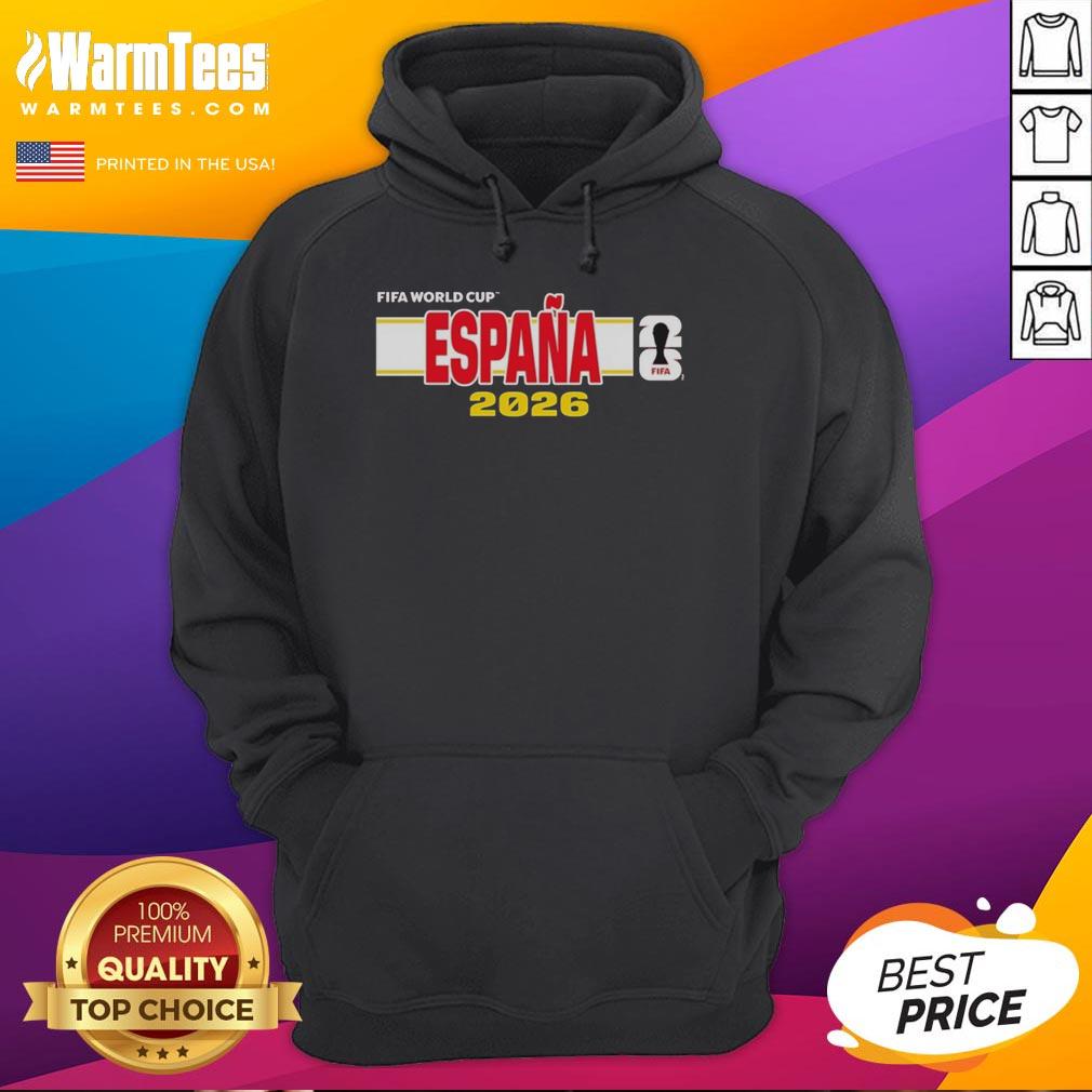 Official Espana Spain FIFA 2026 World Cup hoodie featuring vibrant colors and national emblem for soccer fans.