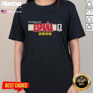 Official Espaa Spain FIFA 2026 World Cup ladies tee featuring vibrant team colors and logo, perfect for fans.