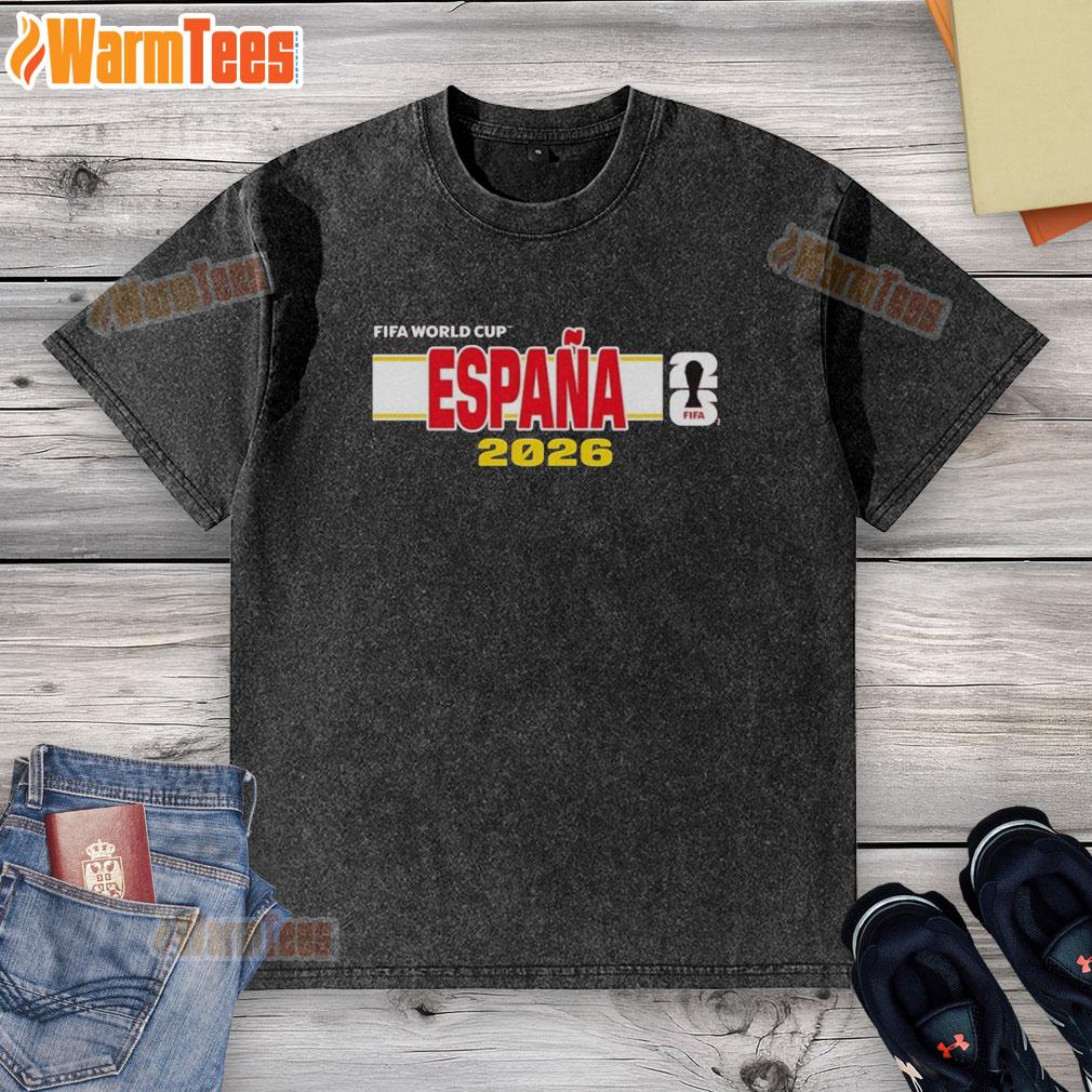 Official Espaa Spain FIFA 2026 World Cup washed t-shirt featuring vibrant colors and a stylish design for fans.