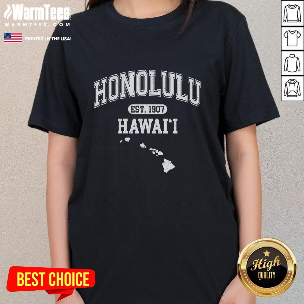Official Honolulu Hawaii Est 1907 varsity ladies tee featuring a vintage design and comfortable fit for casual wear.