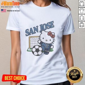 Official San Jose Earthquakes FC x Hello Kitty ladies tee featuring vibrant graphics and a stylish design for fans.