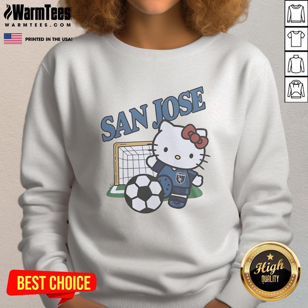 Official San Jose Earthquakes FC x Hello Kitty sweatshirt featuring a stylish design for fans of both brands.