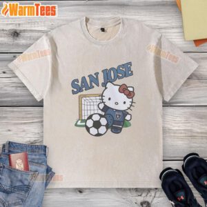 Alt Text: Official San Jose Earthquakes FC x Hello Kitty washed t-shirt featuring vibrant graphics and a relaxed fit design.