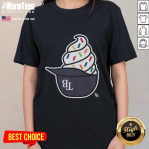 Alt Text: Official Tampa Bay Rays ice cream ladies tee featuring vibrant team colors and logo for stylish baseball fans.