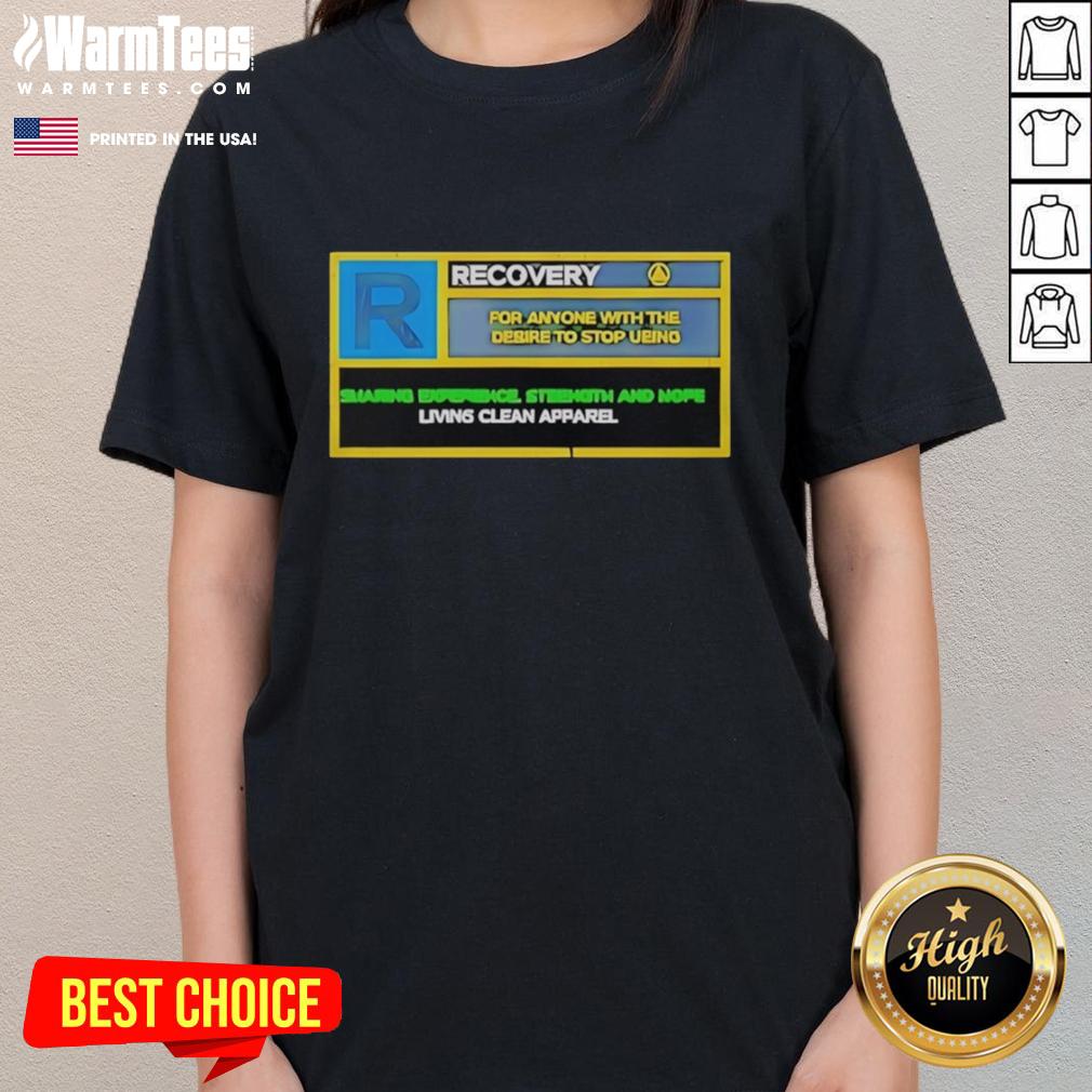 Original Recovery tee for women sharing strength and experience to stop using, promoting empowerment and support.