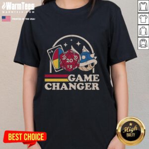 Premium Game Changer Uno 4-20 Roll Mario Blue Turtle Shell Mario Kart Ladies Tee featuring vibrant colors and fun design.