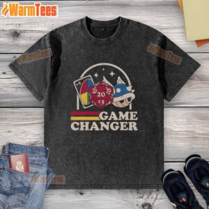 Alt Text: Premium Game Changer Uno 4/20 Roll Mario Blue Turtle Shell Mario Kart Washed T-Shirt featuring vibrant graphics.