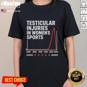 Premium tee featuring a graphic on testicular injuries in women's sports, highlighting awareness and prevention.